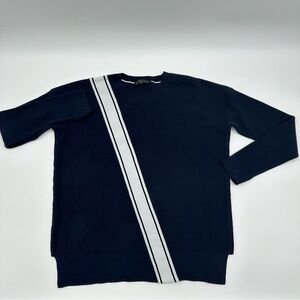 Athleta Sweetwise Sweater Navy Blue Stripe Cotton Thumbholes 405698 Womens Small